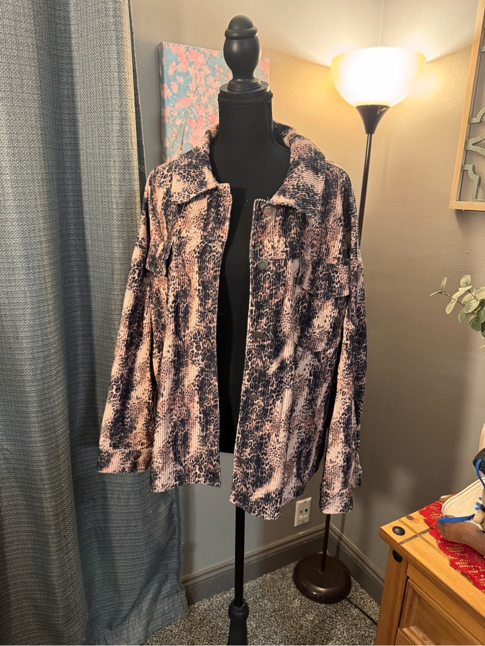Savanna Jane Black and Tan Animal-Print Ribbed Jacket